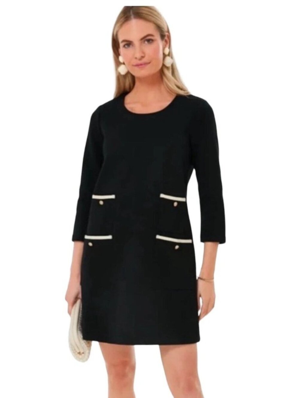NEW $190 TUCKERNUCK  Francoise Mod Mini Dress Black White 3/4 slv womens S
